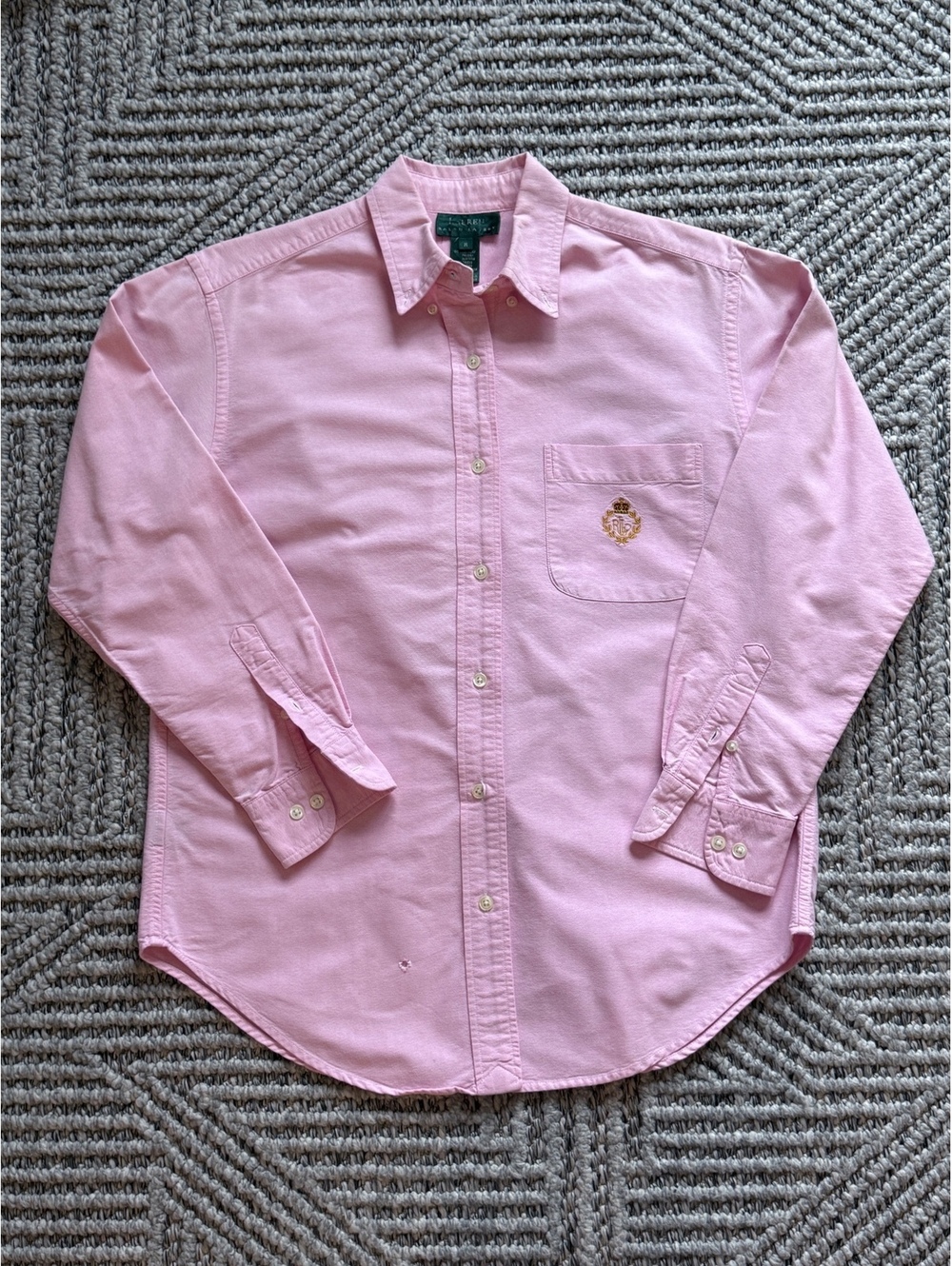Lauren Ralph Lauren Pink Cotton Button-Up Boyfriend Style Shirt Size 8